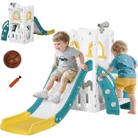 AIYAPLAY KINDERRUTSCHE 5 in 1 Kleinkinderrutsche mit Basketballkorb Teleskop Gelb