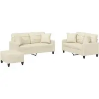 vidaXL 3-tlg. Sofagarnitur mit Kissen Creme Kunstleder
