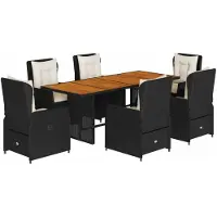 vidaXL 7-tlg. Garten-Essgruppe mit Kissen Schwarz Poly Rattan