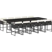 vidaXL 11-tlg. Garten-Essgruppe mit Kissen Schwarz Poly Rattan