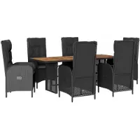 vidaXL 7-tlg. Garten-Essgruppe mit Kissen Schwarz Poly Rattan