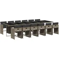 vidaXL 13-tlg. Garten-Essgruppe mit Kissen Grau Poly Rattan