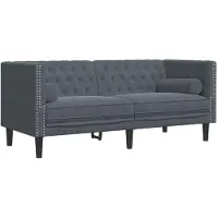 vidaXL 3-tlg. Chesterfield-Sofa-Set mit Nackenrollen Dunkelgrau Samt