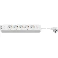 Pro 5-fach Steckdosenleiste mit Schalter und 2 USB Ports, zum Anschluss von bis zu fünf Elektrogeräten und zwei USB-Geräten