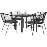 vidaXL 5-tlg. Garten-Essgruppe mit Kissen Schwarz Poly Rattan Glas
