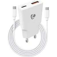 Nedis Netzladegerät - 30 W - GaN - PD3.0 - 1.5 / 2.0 / 2.5 / 3.0 A - Anzahl der Ausgänge: 2 - USB-A / USB-C - USB-C (Lose) Kabel - 1.50 m - Automatische Spannungswahl - Weiss