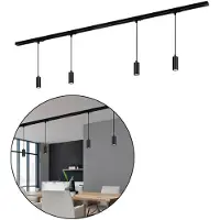 Briloner Rail Schienensystem, Komplettset, 4x LED Pendel, Dimmbar, Einspeisung, Schwarz, 1,5 m