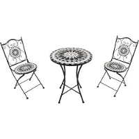 Axi Amélie Bistroset 3-teilig mit Mosaik Design in Schwarz / Weiß | Bistrotisch mit 2 Stühlen | Bistro Gartenmöbel Set für Garten / Balkon / Terrasse | Balkonset / Sitzgruppe
