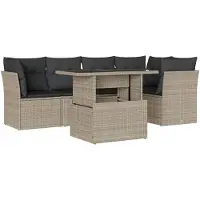 vidaXL 6-tlg. Garten-Sofagarnitur mit Kissen Hellgrau Poly Rattan
