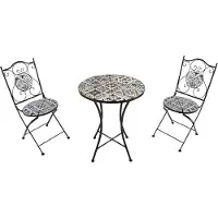 Axi Amélie Bistroset 3-teilig mit Mosaik Design in Zartblau | Bistrotisch mit 2 Stühlen | Bistro Gartenmöbel Set für Garten / Balkon / Terrasse | Balkonset / Sitzgruppe