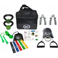 Axi Fitness Bag Fitnessmaterial mit Tragetasche | U.a. Widerstandsbänder, Widerstandskabel, Kettlebells & Springseil | Fitness Material / Fitnessbänder Set für Zuhause