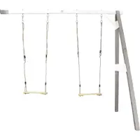 Axi Schaukel in Grau / Weiß aus FSC Holz | Doppelschaukel für 2 Kinder / Kinderschaukel | Anbauschaukel für den Garten