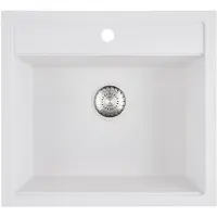 Caressi White Line quadratisches Spülbecken für Aufbau CAGR50KRWH-TU, Küchenspüle weiß Quarz, 56 cm x 51 cm