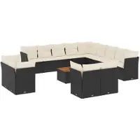 vidaXL 14-tlg. Garten-Sofagarnitur mit Kissen Schwarz Poly Rattan