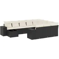 vidaXL 11-tlg. Garten-Sofagarnitur mit Kissen Schwarz Poly Rattan