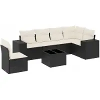 vidaXL 7-tlg. Garten-Sofagarnitur mit Kissen Schwarz Poly Rattan