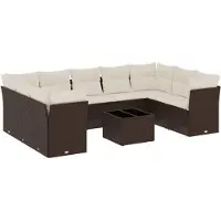 vidaXL 10-tlg. Garten-Sofagarnitur mit Kissen Braun Poly Rattan