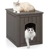 Costway Katzenklo Schrank mit Klapptür & Erhöhtem Boden Grau