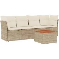 vidaXL 5-tlg. Garten-Sofagarnitur mit Kissen Beige Poly Rattan