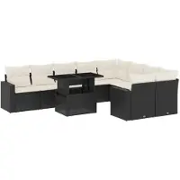 vidaXL 10-tlg. Garten-Sofagarnitur mit Kissen Schwarz Poly Rattan