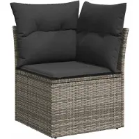 vidaXL 7-tlg. Garten-Sofagarnitur mit Kissen Grau Poly Rattan Akazie