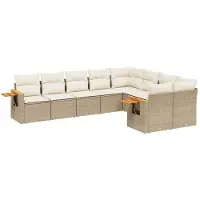 vidaXL 9-tlg. Garten-Sofagarnitur mit Kissen Beige Poly Rattan