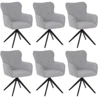 Mendler 6er-Set Esszimmerstuhl MCW-Q35, Stuhl Armlehne drehbar Auto-Return, Stoff Chenille (680g/m²) Metall hellgrau