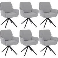 Mendler 6er-Set Esszimmerstuhl MCW-Q37, Küchenstuhl drehbar Auto-Return, Stoff (680g/m²) Chenille Metall MVG hellgrau