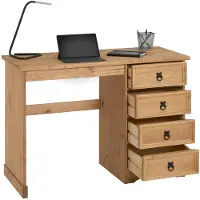 Idimex Schreibtisch SALSA im Mexiko Stil, eleganter Computertisch aus massiver Kiefer, Bürotisch mit Schubladen, gebeizt und gewachst