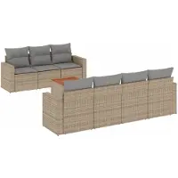 vidaXL 8-tlg. Garten-Sofagarnitur mit Kissen Beige Poly Rattan