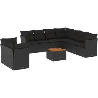 vidaXL 10-tlg. Garten-Sofagarnitur mit Kissen Schwarz Poly Rattan