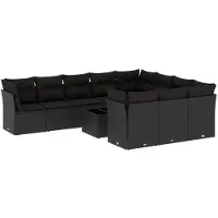 vidaXL 11-tlg. Garten-Sofagarnitur mit Kissen Schwarz Poly Rattan