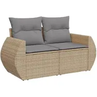 vidaXL 4-tlg. Garten-Sofagarnitur mit Kissen Beige Poly Rattan