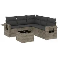 vidaXL 6-tlg. Garten-Sofagarnitur mit Kissen Grau Poly Rattan