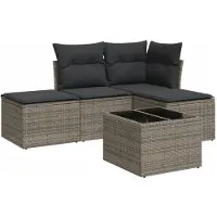 vidaXL 5-tlg. Garten-Sofagarnitur mit Kissen Grau Poly Rattan