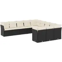 vidaXL 11-tlg. Garten-Sofagarnitur mit Kissen Schwarz Poly Rattan