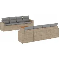 vidaXL 9-tlg. Garten-Sofagarnitur mit Kissen Beige Poly Rattan