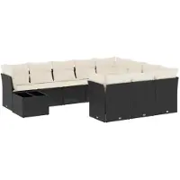 vidaXL 11-tlg. Garten-Sofagarnitur mit Kissen Schwarz Poly Rattan