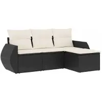 vidaXL 4-tlg. Garten-Sofagarnitur mit Kissen Schwarz Poly Rattan