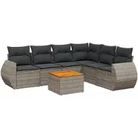vidaXL 7-tlg. Garten-Sofagarnitur mit Kissen Grau Poly Rattan