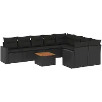 vidaXL 10-tlg. Garten-Sofagarnitur mit Kissen Schwarz Poly Rattan
