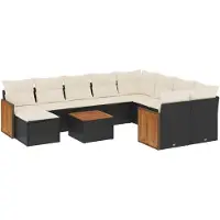 vidaXL 11-tlg. Garten-Sofagarnitur mit Kissen Schwarz Poly Rattan