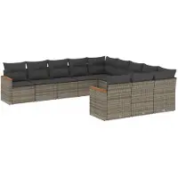 vidaXL 11-tlg. Garten-Sofagarnitur mit Kissen Grau Poly Rattan