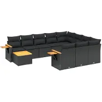vidaXL 11-tlg. Garten-Sofagarnitur mit Kissen Schwarz Poly Rattan