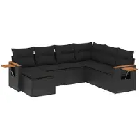 vidaXL 7-tlg. Garten-Sofagarnitur mit Kissen Schwarz Poly Rattan