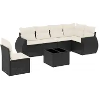 vidaXL 7-tlg. Garten-Sofagarnitur mit Kissen Schwarz Poly Rattan