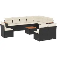 vidaXL 11-tlg. Garten-Sofagarnitur mit Kissen Schwarz Poly Rattan