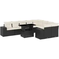 vidaXL 10-tlg. Garten-Sofagarnitur mit Kissen Schwarz Poly Rattan