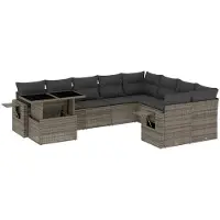vidaXL 10-tlg. Garten-Sofagarnitur mit Kissen Grau Poly Rattan