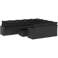 vidaXL 11-tlg. Garten-Sofagarnitur mit Kissen Schwarz Poly Rattan